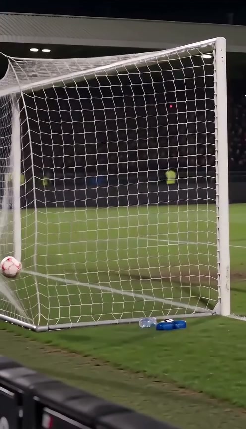 The ball entering the net at the end of an AI football sequence