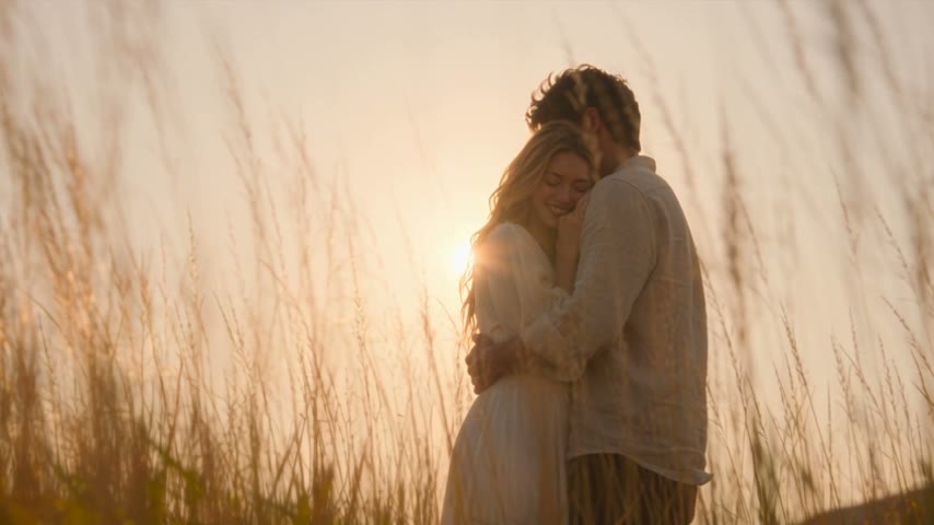 Example frame: two healthy adults embracing in a golden field